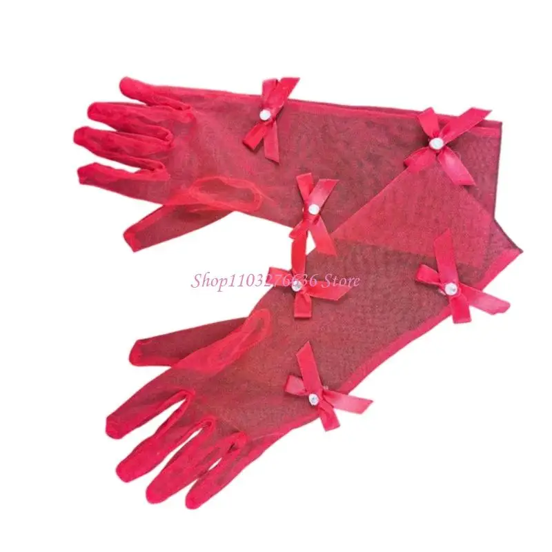 R6FD Guantes malla livianos para niños niñas elegante Bowknot Detalle Foto esencial - imagen 5