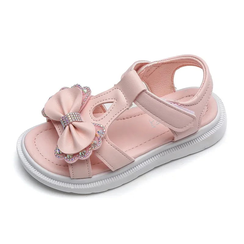 Zapatos informales de suela suave para niña, sandalias de princesa a la moda, zapatos de playa con diamantes de agua, sandalias con forma de lazo - imagen 5