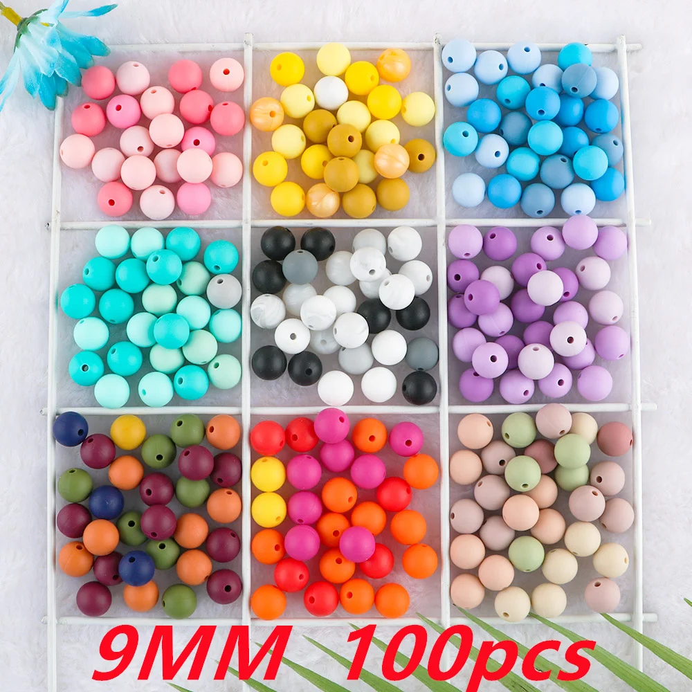 Kovict 100 Uds cuentas de silicona 9mm cuentas redondas de perlas para fabricación de joyería DIY pulsera collar Etc. accesorios de productos hechos a mano