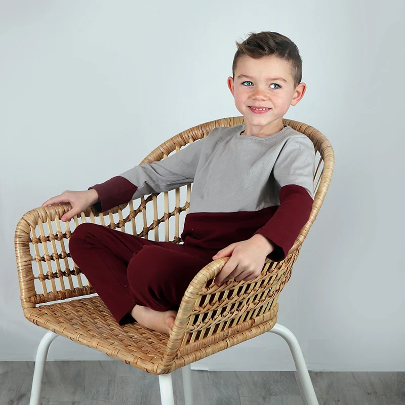 Conjunto de pijama de 2 piezas para niño y niña, ropa acanalada con cuello redondo, top y pantalones de colores, para verano y primavera