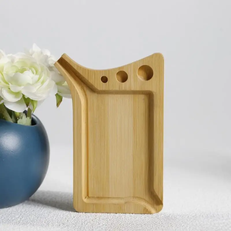 Bandeja rodante de tabaco y hierba de madera de bambú con herramientas de embudo, conos de cargador, Mini bandejas rodantes de madera multiusos, accesorios para fumar - imagen 3