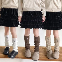Calcetines para niña, calcetines hasta la pantorrilla con lazo bordado, versión coreana, Color sólido, Otoño e Invierno, lana de punto Retro, pila cálida