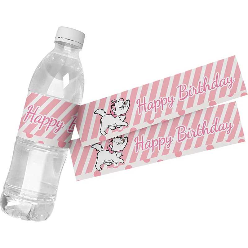Etiquetas adhesivas para botellas de agua de gato de Aristogatos Marie, suministros para fiesta de cumpleaños para niños, decoraciones para Baby Shower, 6 uds. - imagen 5