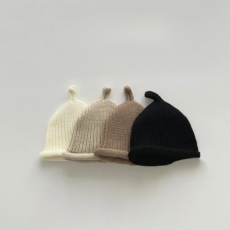 Gorro de punto para bebé, gorro de lana de Color sólido para niños y niñas, gorro de ganchillo cálido para invierno, gorros bonitos para niños de 3 a 24M - imagen 3