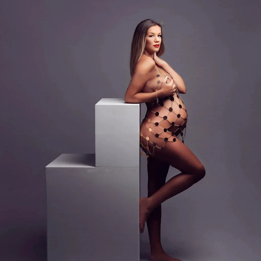 Vestido de maternidad con cadena y lentejuelas para fotoshoot