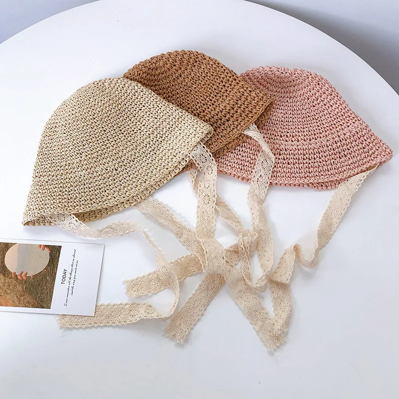 Sombrero de verano de paja para bebé con lazo de encaje - imagen 5