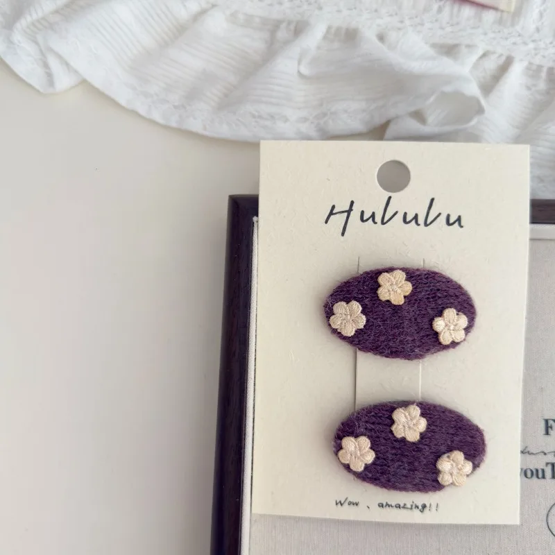 2 unids/set elegante Floral tejido flor BB Clips lindo niño ovalado pinzas para el cabello para niñas dulce bebé accesorios para el cabello para cabello fino - imagen 2