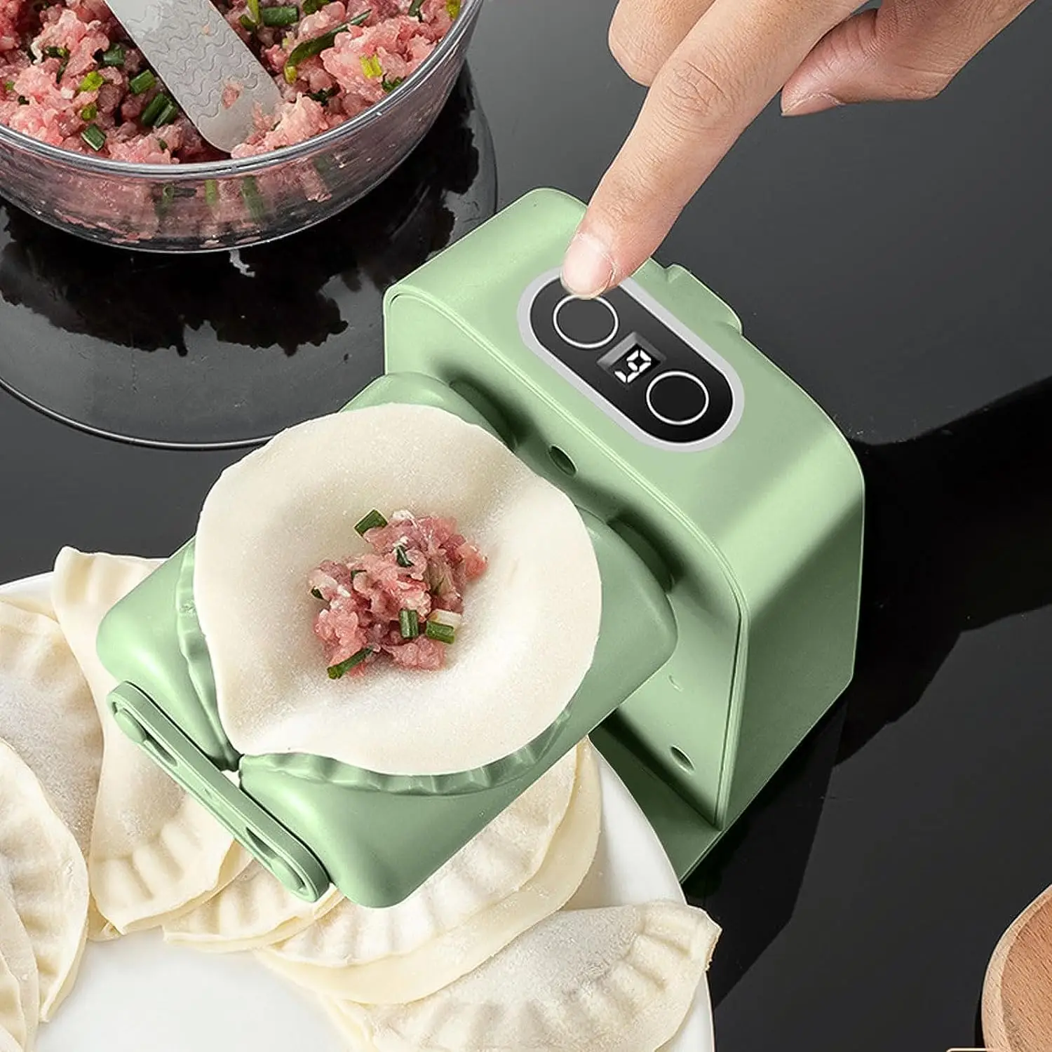 Máquina eléctrica para hacer dumplings, máquina automática para hacer empanadas y Wonton, prensa para dumplings, piel, molde para raviolis, accesorios de herramientas de cocina - imagen 4