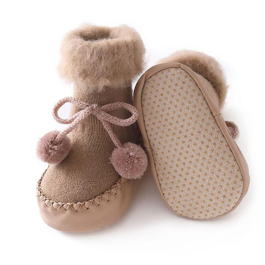 Calcetines para caminar para bebé, calcetines cálidos antideslizantes de algodón para niños pequeños, suela suave y elástica, zapatos de invierno para recién nacidos, 6 uds. - imagen 2