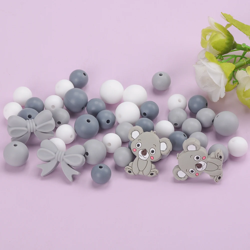 LOFCA, 43 Uds., cuentas de silicona para pajarita de Koala, cuentas de lazo de silicona para hacer collar DIY para cadena de chupete infantil, accesorios, cuentas - imagen 5