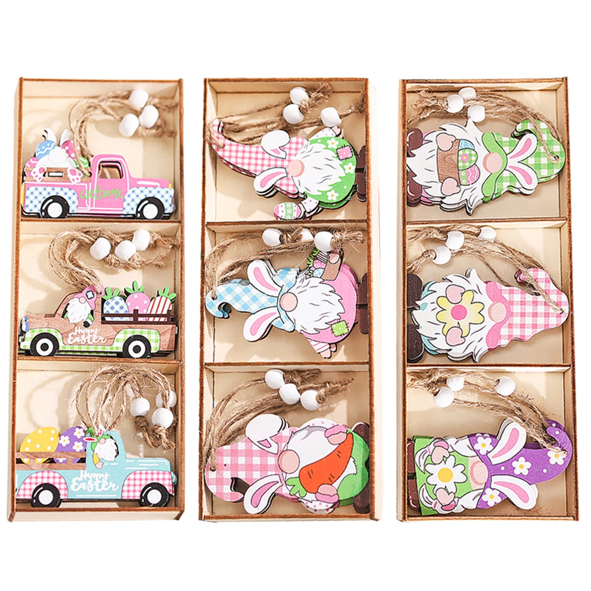 Adorno de madera de Primavera de Pascua, decoración feliz para el hogar, conejo, huevo, conejito, zanahoria, suministros para fiestas, gnomo sin rostro, regalos para niños - imagen 3