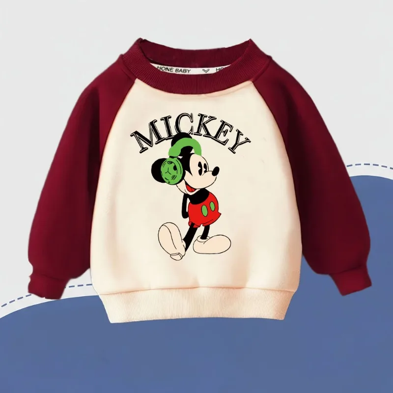MICEKY impreso primavera otoño niños Casual Tops niños O cuello empalmado manga larga sudaderas con capucha niño moda sudaderas deporte Jersey - imagen 5