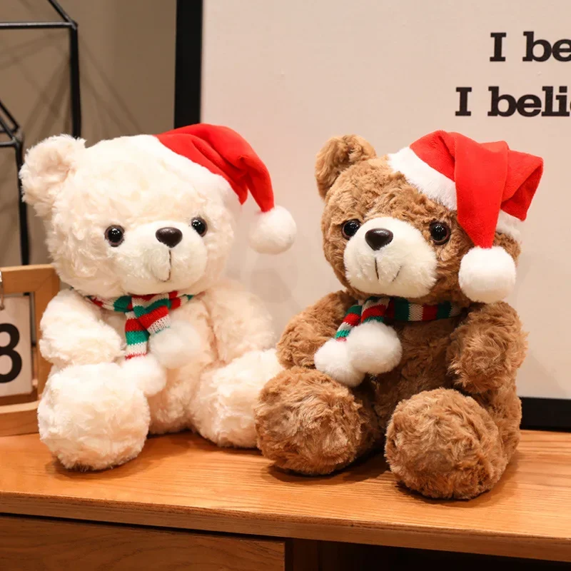 Oso de peluche navideño con bufanda y gorro para niños