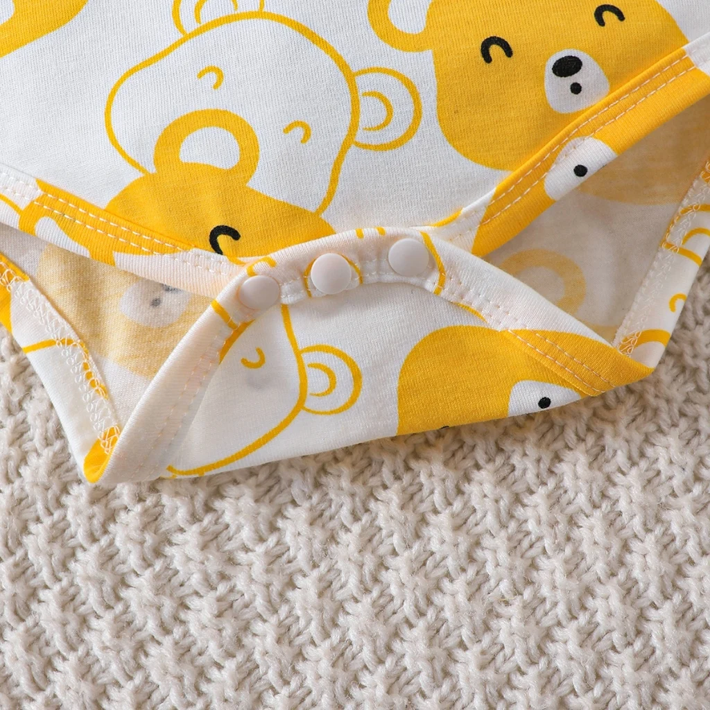 Juego de 4 piezas de oso para bebé recién nacido de 0 a 9 meses |   Body de oso amarillo + sombrero + pantalones amarillos Conjunto de regalo para recién nacido Mono lindo y divertido - imagen 3