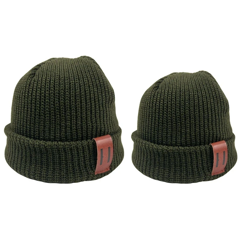 Gorro de punto para bebé de otoño e invierno, gorro para niños y niñas, gorros para padres e hijos, gorro cálido para bebé recién nacido con etiqueta de cuero - imagen 5