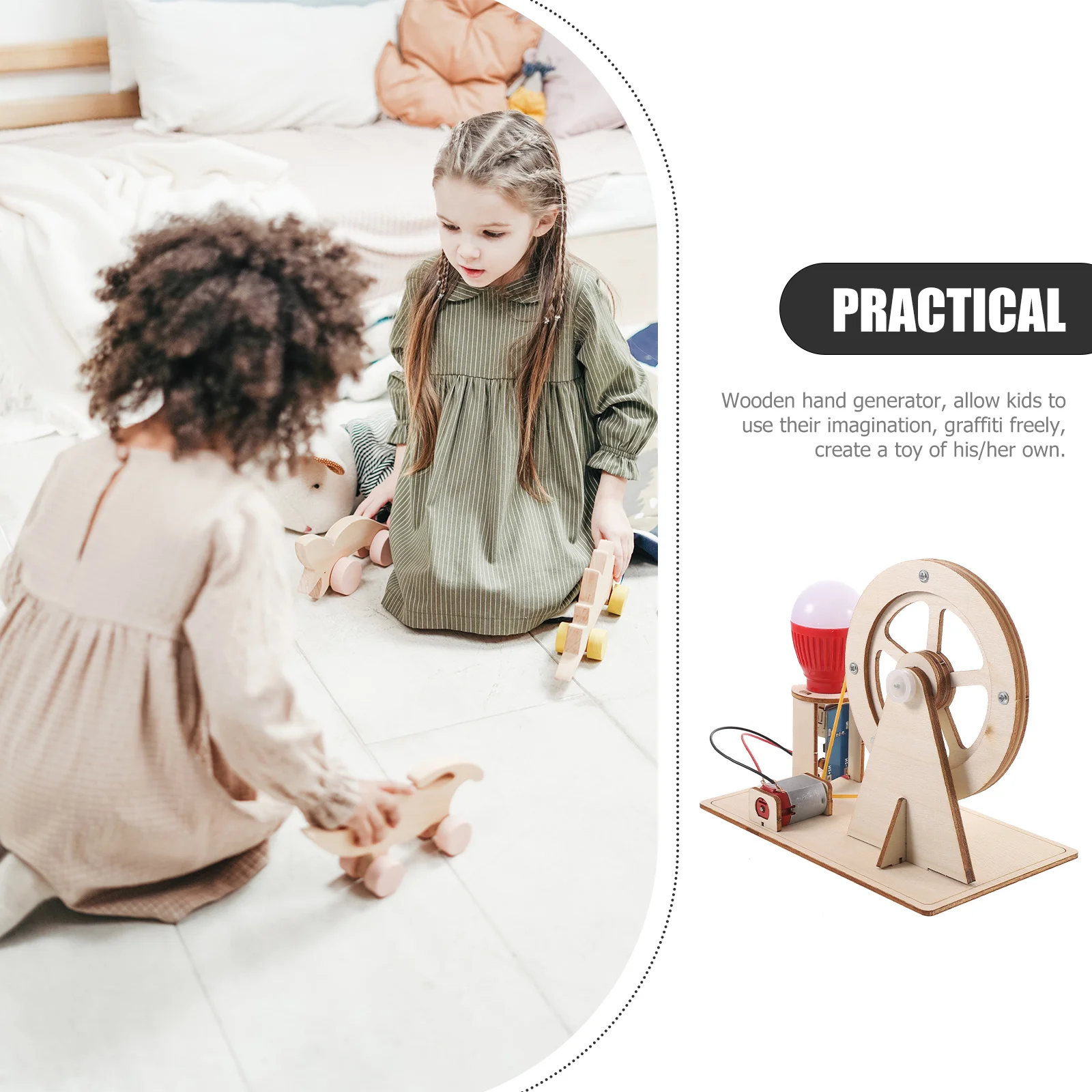 Generador de manivela manual de madera, montaje artesanal, Kit de experimentos científicos educativos, mejora las habilidades cognitivas, generador de manivela manual