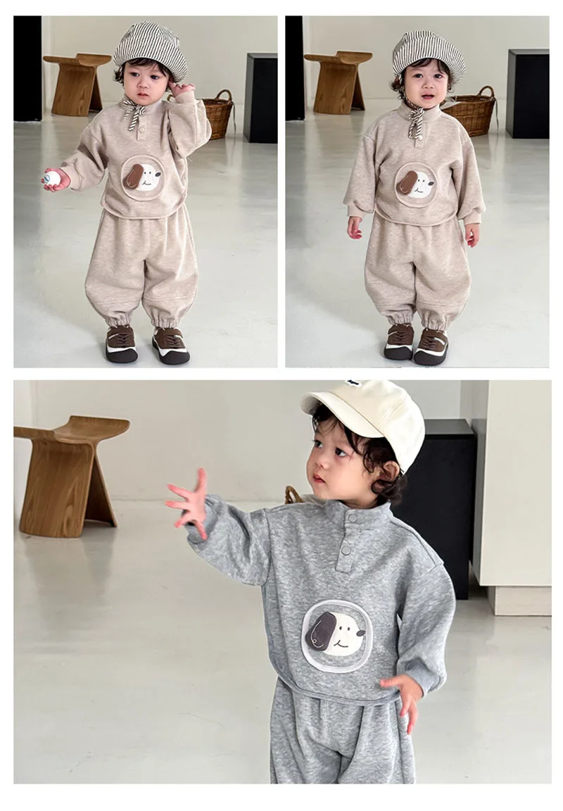 MILANCEL nuevo otoño niños sudadera 9M-5T lindos perros de dibujos animados niñas Sudadera con capucha + Pantalones de chándal sueltos coreanos niños traje de ocio - imagen 5