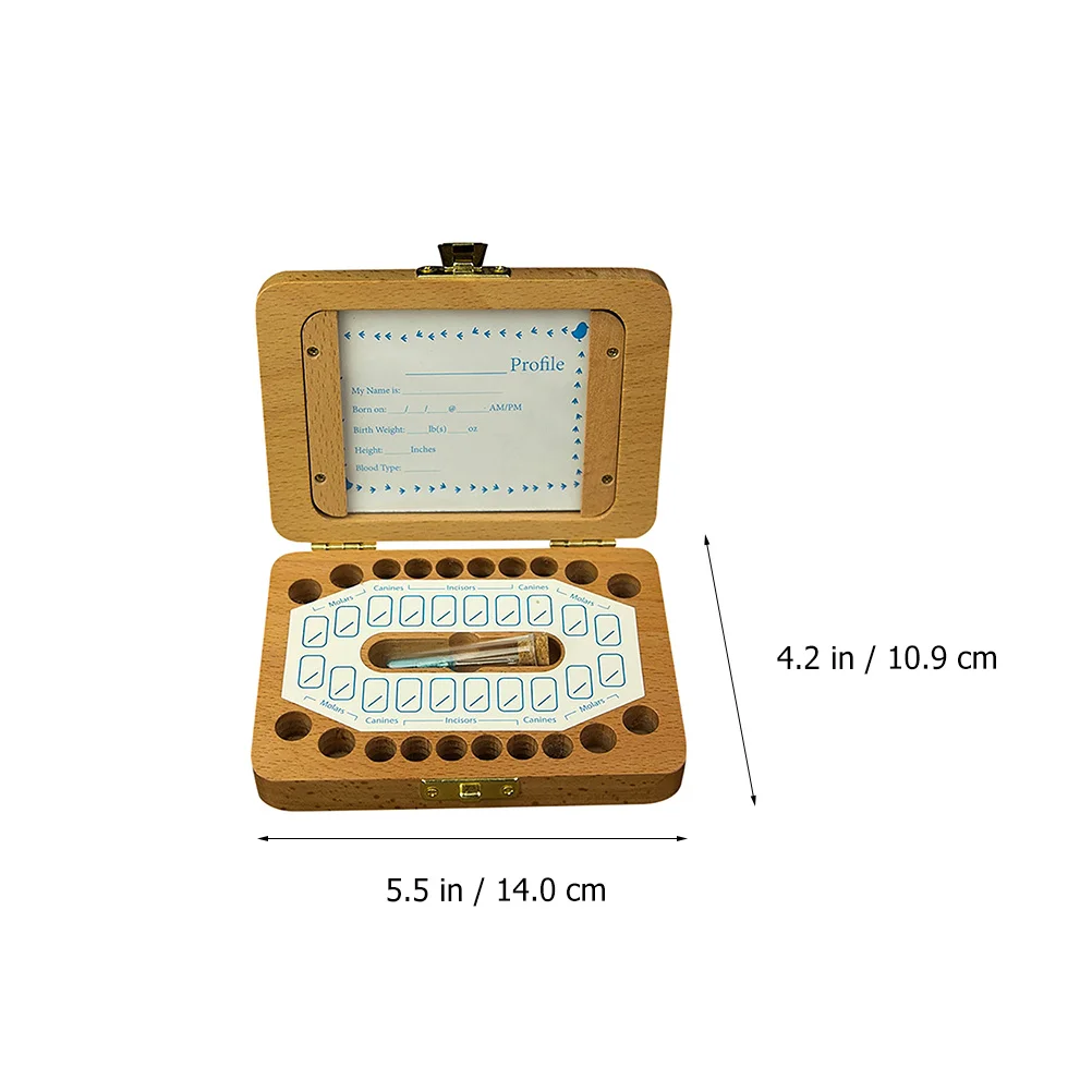 1 Juego de organizador de dientes de bebé, caja de almacenamiento de dientes de hoja caduca de madera para recoger fotos de dientes de bebé, información de nacimiento, soporte para dientes de hoja caduca - imagen 2