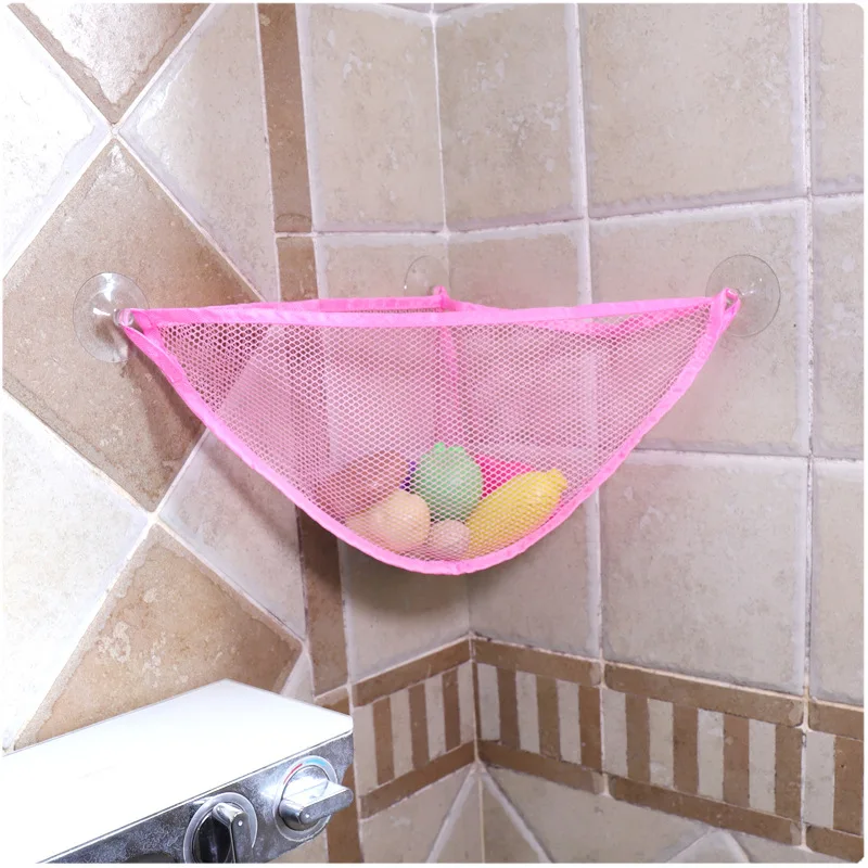 Bolsa de malla para baño Simple de Color sólido para bebé, bolsa de almacenamiento de juguetes para baño infantil, cestas con ventosa de red, soporte de pared, organizador de juguetes acuáticos - imagen 4