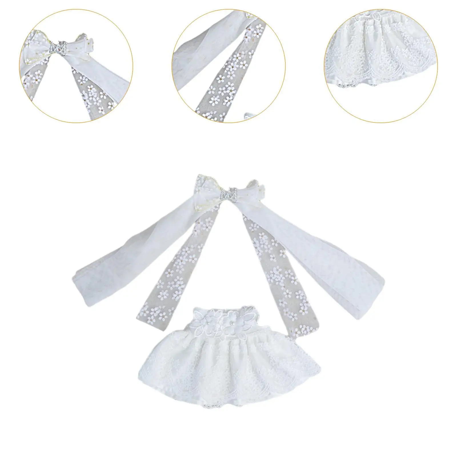 2x Dolls Wedding Dress and Bridal Veil Costume Accs, Miniature Clothing for 38cm Dolls Thanksgiving Gifts
