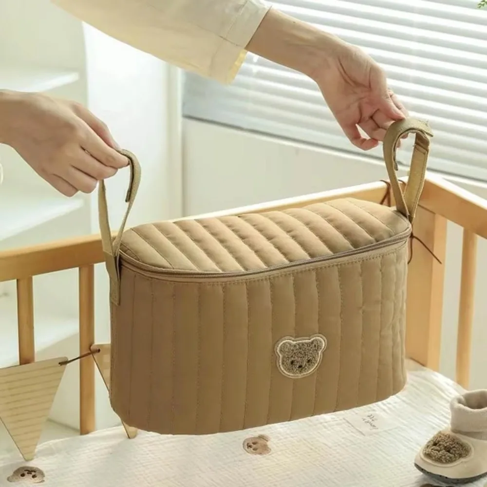 Bolsa de pañales de estilo coreano, diseño de oso bonito multifuncional, bolsa de pañales para cochecito, organizador, bolsillos, compartimentos de almacenamiento - imagen 4
