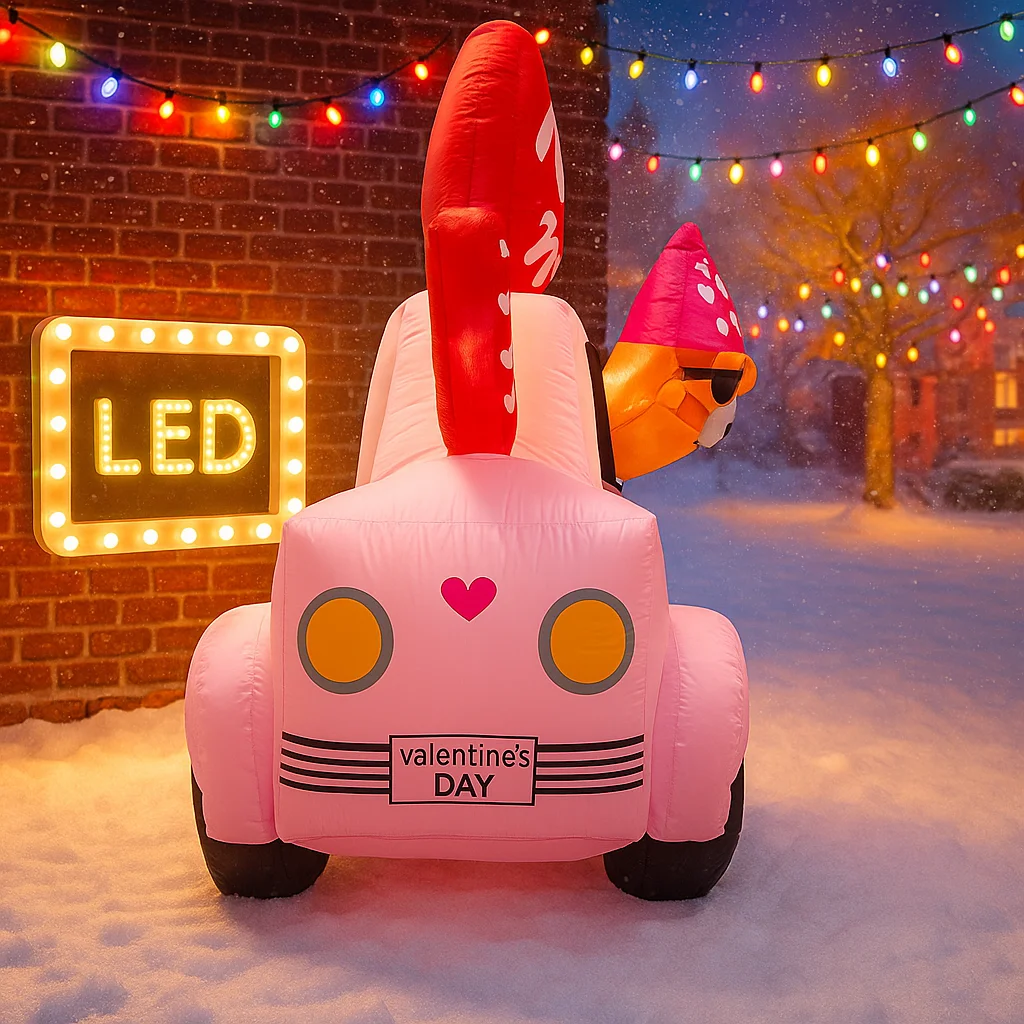 Décoration gonflable d'extérieur pour la Saint-Valentin, 1,6/5 pieds, goblin automobile, cour romantique, lumière LED intégrée, décoration de jardin - imagen 4