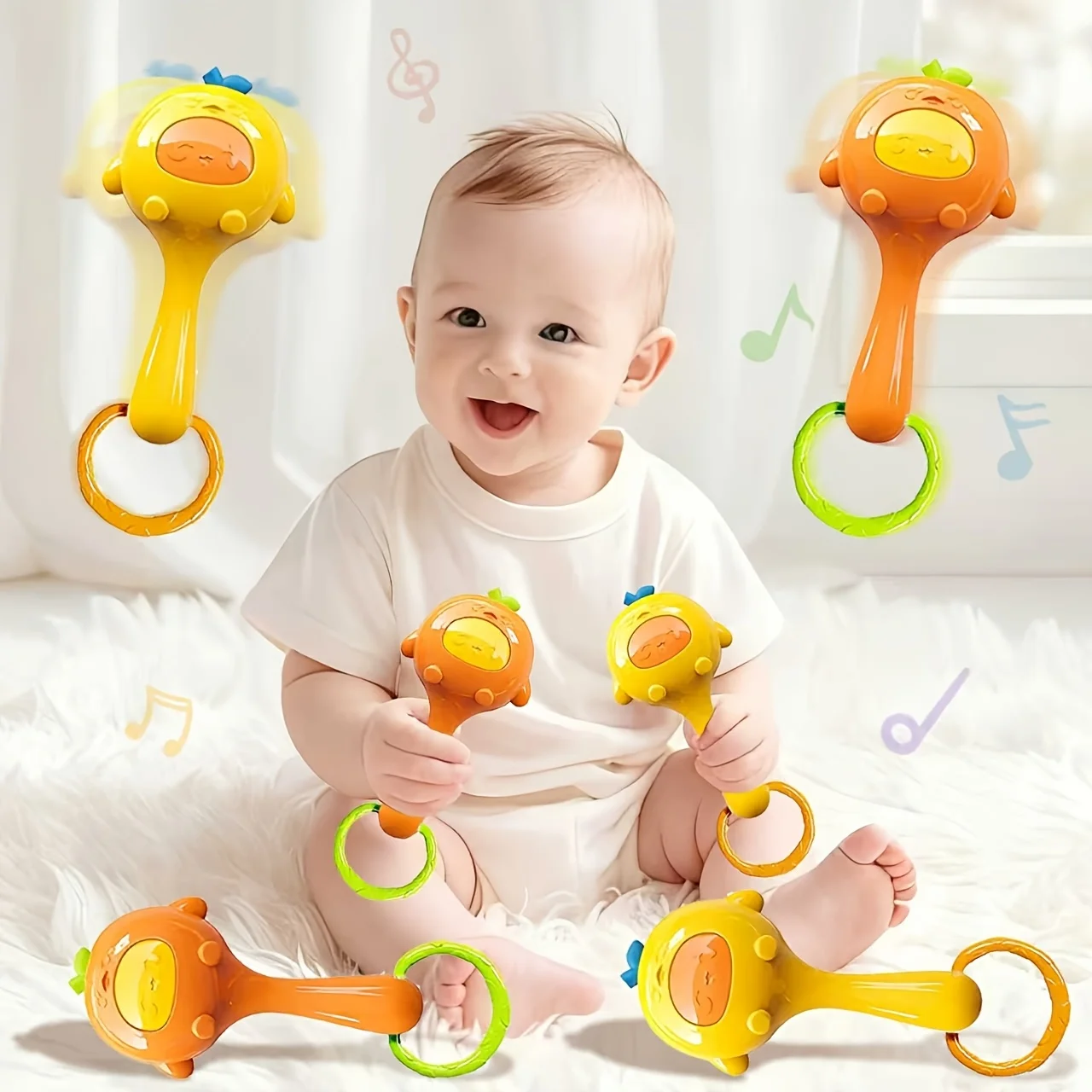 Juguetes sensoriales para bebés con sonajeros: juguetes de estimulación táctil multicolores para el desarrollo de habilidades motoras, sonidos de agarre y timbre