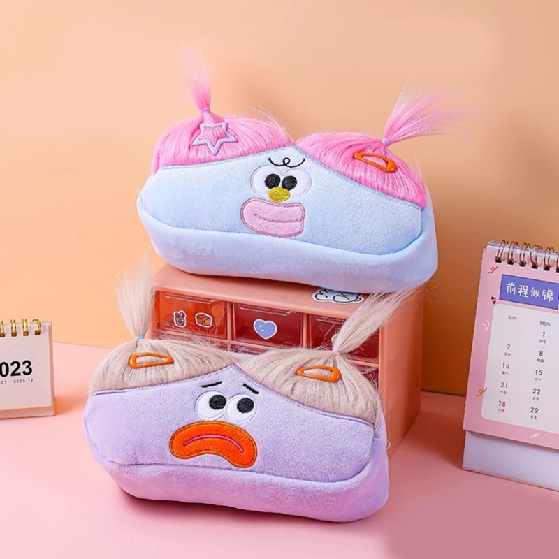Bolsa de lápices de muñeca fea de dibujos animados, estuche de bolígrafo de felpa con cremallera, bolsas de bolígrafos de gran capacidad para estudiantes, niños, regalo de cumpleaños y Navidad