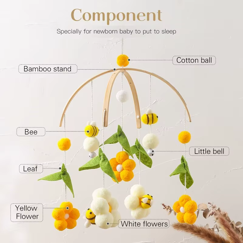 Carrusel de madera con abeja - Juguete musical para bebés en cuna - imagen 3