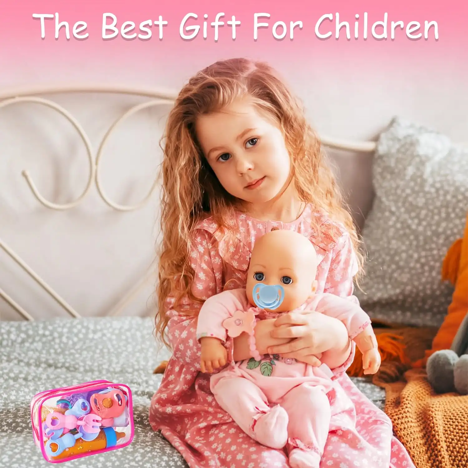 Accesorios para muñecas bebés, juego de alimentación y cuidado con biberón, taza para sorber, chupete, plato de cena, juego de simulación para niños pequeños y niñas - imagen 4