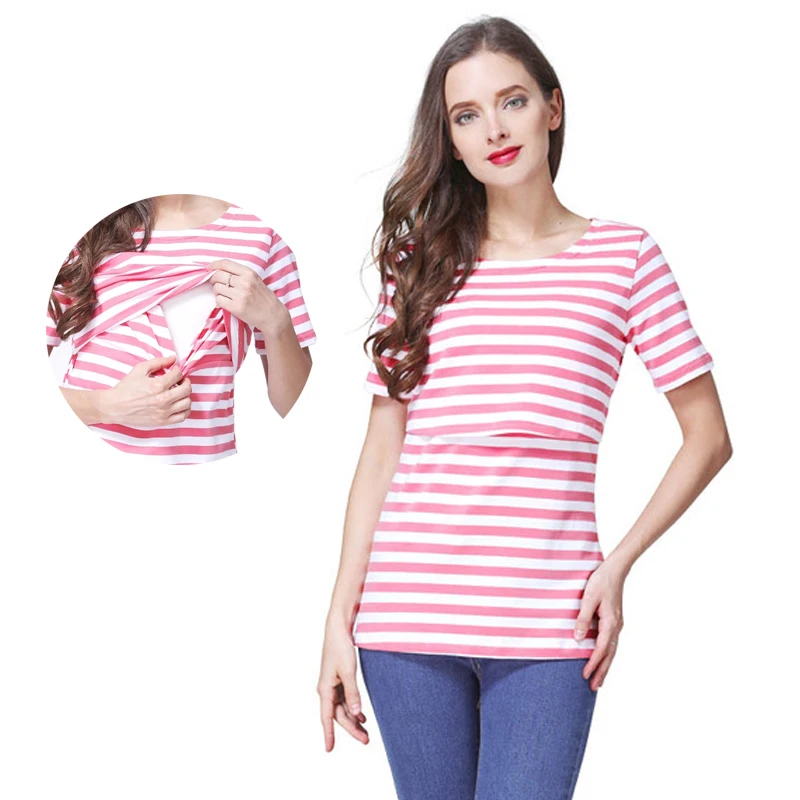 Ropa de maternidad de verano, Tops de lactancia de manga corta, ropa holgada de lactancia para mujeres embarazadas, camiseta de lactancia posparto