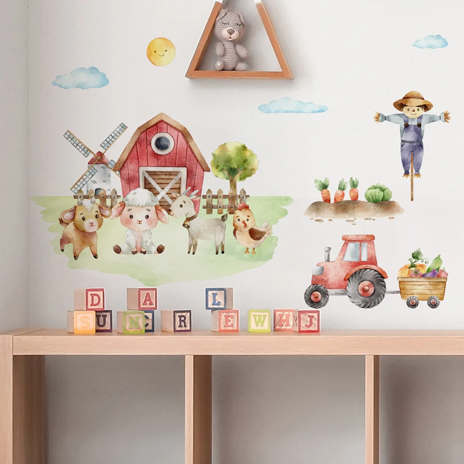 Pegatinas de pared infantiles de granja con pollo, oveja y árbol - imagen 4
