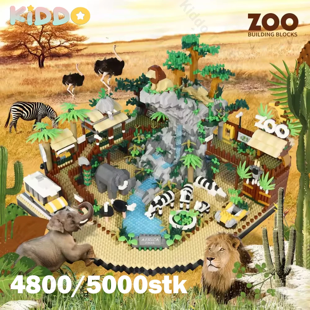 Bloques de construcción del Zoo para niños, juguete para armar Micro partículas de ladrillos, vista de la calle de la ciudad, Panda de la selva tropical, ideal para regalo, 5000stk