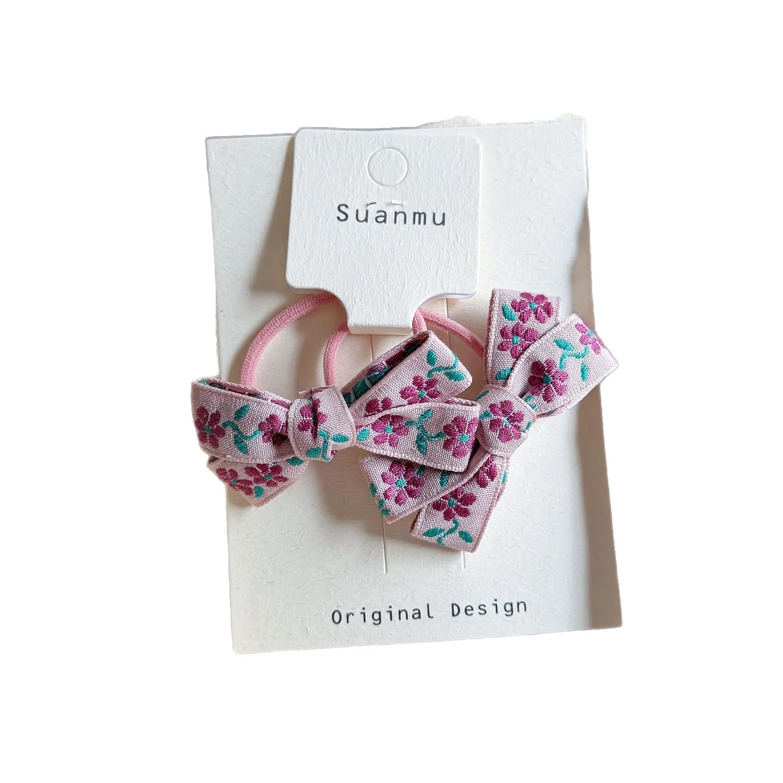 Pinzas elásticas de algodón para niñas con lazo bordado de flores - imagen 4