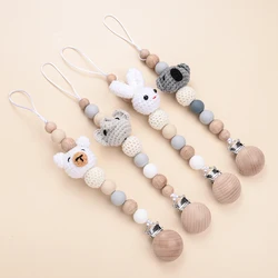 Clip cadena para chupete bebé madera haya mordedor bolas fieltro animales