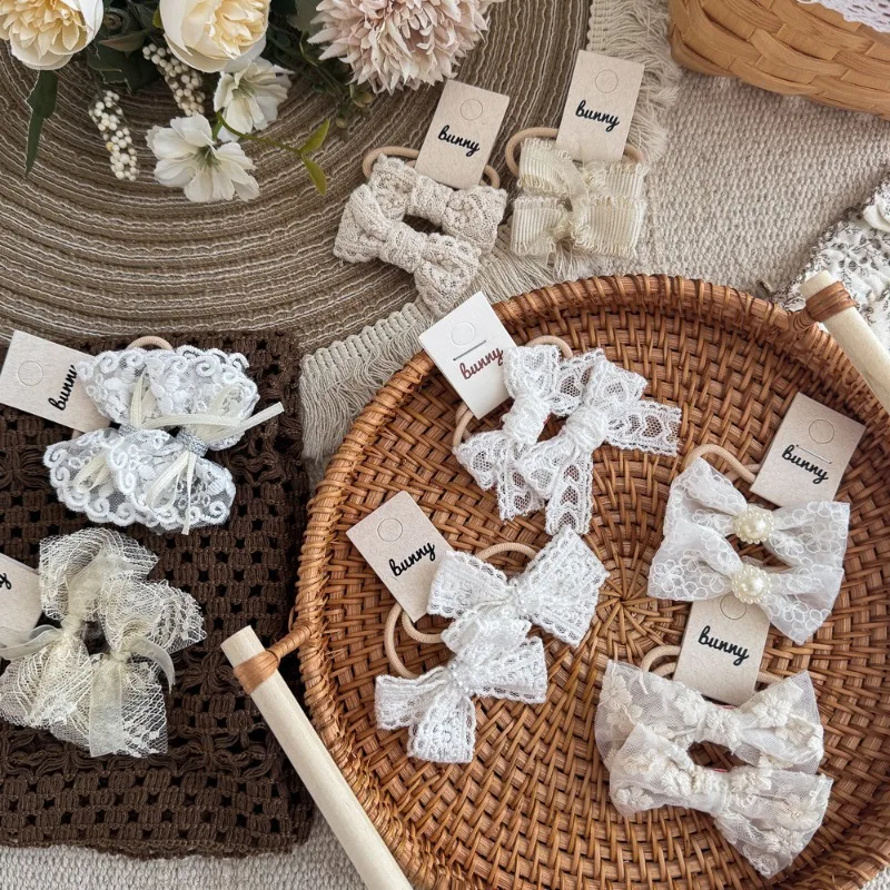 2 unid/set lindo lazo de encaje lazos para el cabello para niñas nueva moda niños elásticos para el cabello adorno de encaje coleteros accesorios para el cabello para niños pequeños