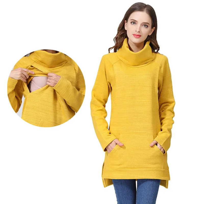 Ropa de maternidad abrigo térmico de lactancia cuello de tortuga suéteres de embarazo Sudadera con capucha Otoño Invierno sudaderas de lactancia posparto - imagen 3