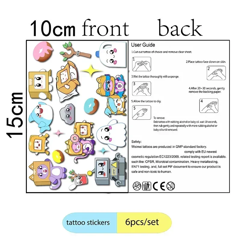 6 unids/set Anime Lankybox Foxy dibujos animados Rocky falso para niños suministros de fiesta de cumpleaños favores lindo gatito pegatinas impermeables regalos - imagen 2