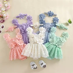 Conjunto bebé bordado floral: pelele y bodys con lazo y diadema