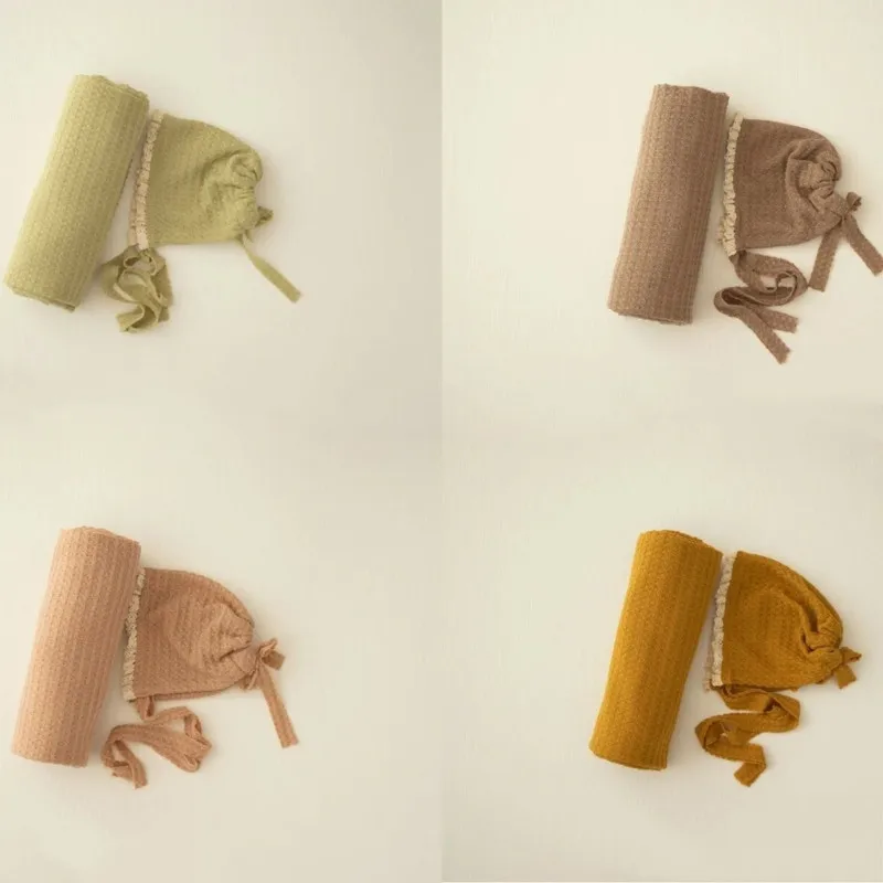 Gorro de punto para bebé, gorro de encaje para niño y niña, manta envolvente elástica, accesorios de fotografía para recién nacido, manta para sesión de fotos - imagen 3