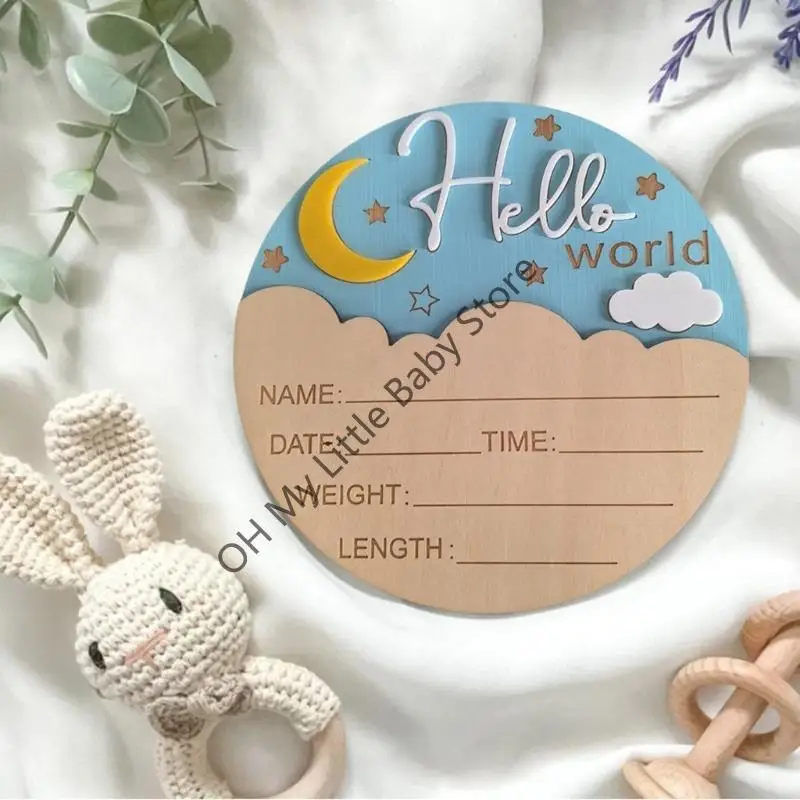 Placa registro nacimiento forma redonda M76C, accesorios creativos para fotos, decoración pared para guardería - imagen 2