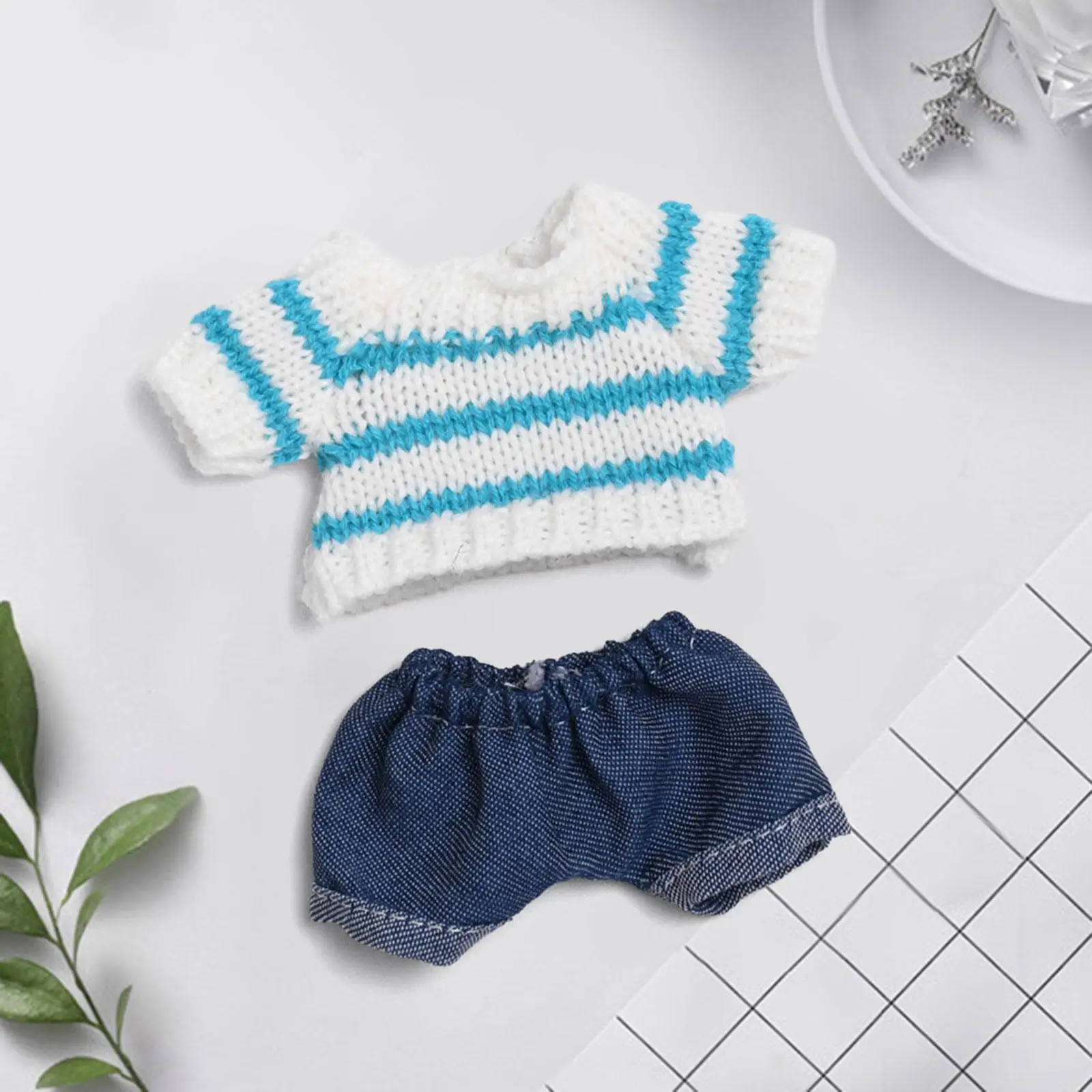 2 Pieces Fashion Dolls Striped Sweater with Pants for 15-17cm Boy Dolls New Year Gifts