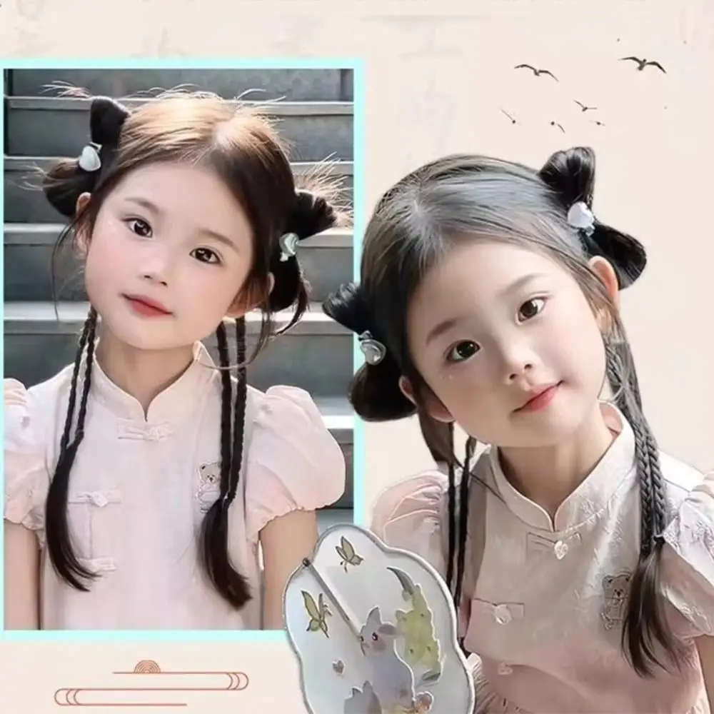 Peluca de trenzas con lazo para niña – Estilo moderno - imagen 3