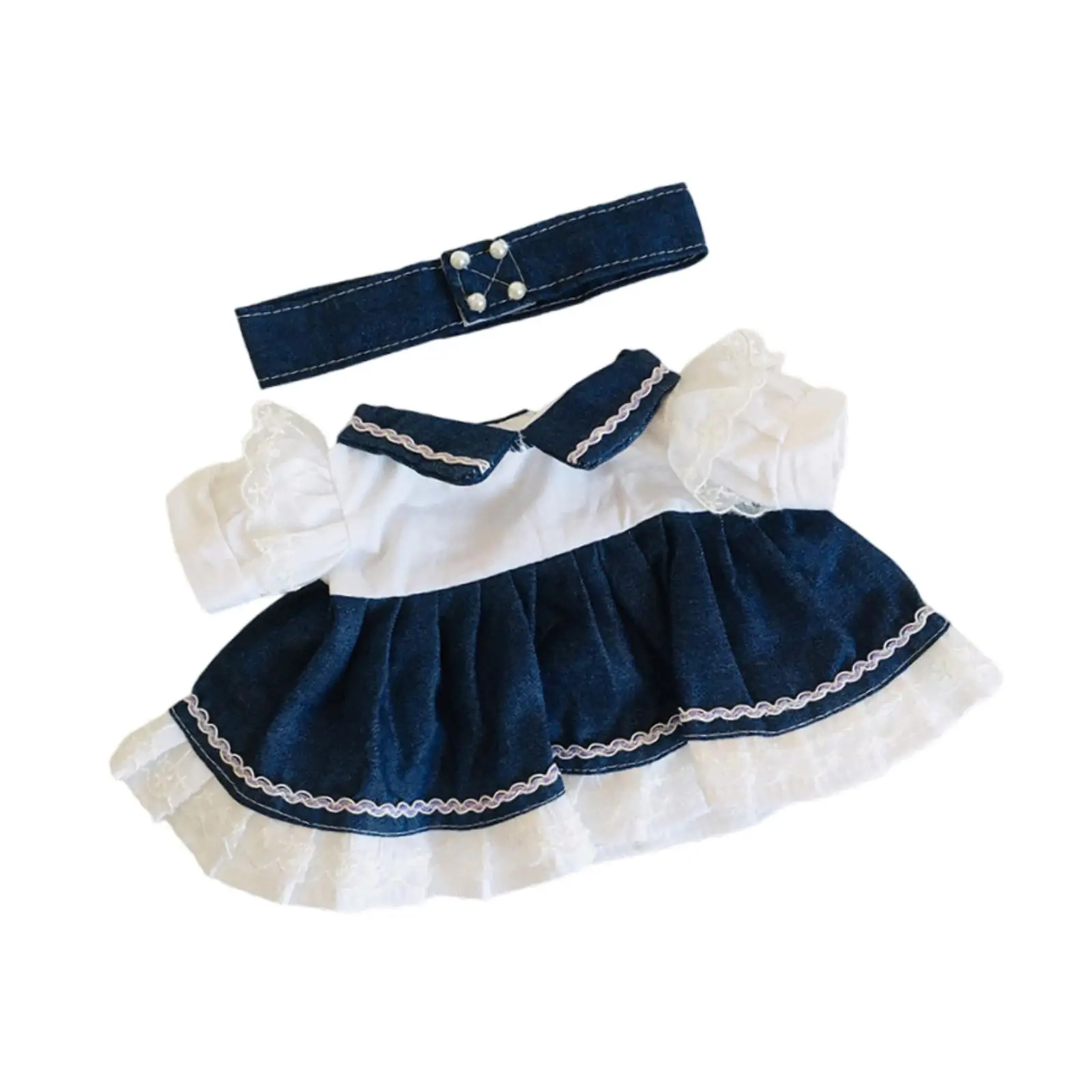 2x Fashion Dolls Denim Dress with Belt Outfits Accs, Handmade Clothing for 15inch Dolls Dress up New Year Gifts