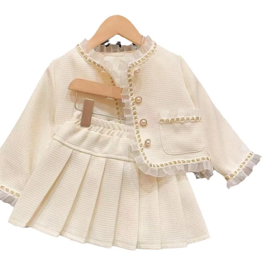 Primavera otoño nuevo estilo niños conjuntos niñas bebé moda abrigo suelto Falda plisada dos piezas - imagen 4