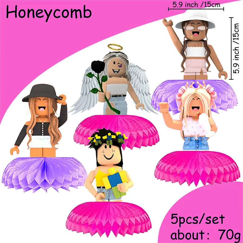 Roblox-decoraciones para niña, pancarta de fiesta de color rosa púrpura, globos de cumpleaños, manteles, servilletas para decoración de pasteles, vajilla, suministro de regalo para niños - imagen 5