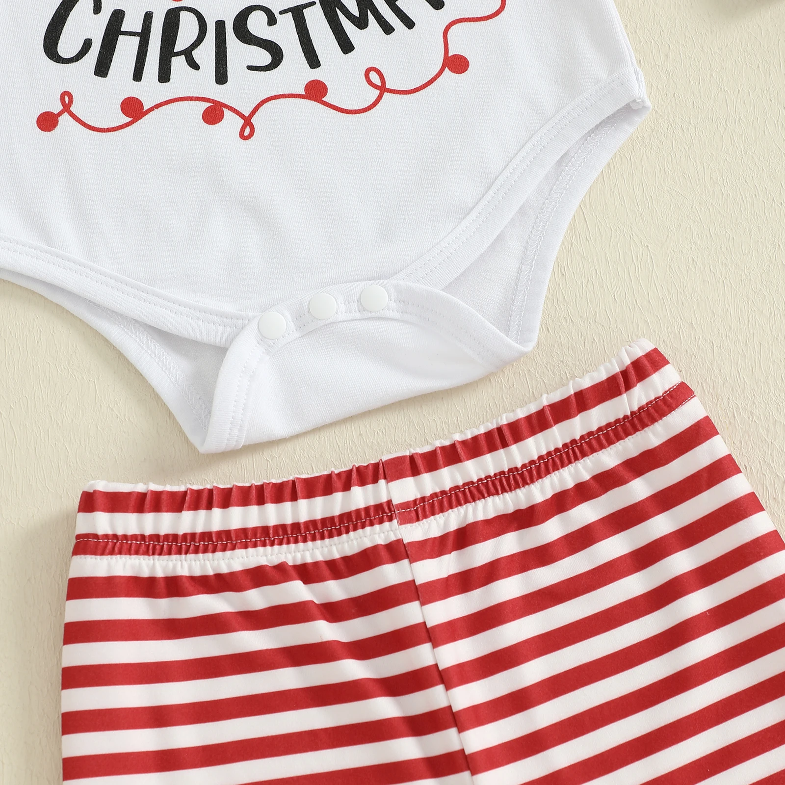 SUNSIOM Conjuntos de trajes navideños para bebés de 0 a 18 meses, mameluco con estampado de letras y cuello redondo de manga larga, pantalones a rayas, conjuntos de sombrero de Papá Noel - imagen 5