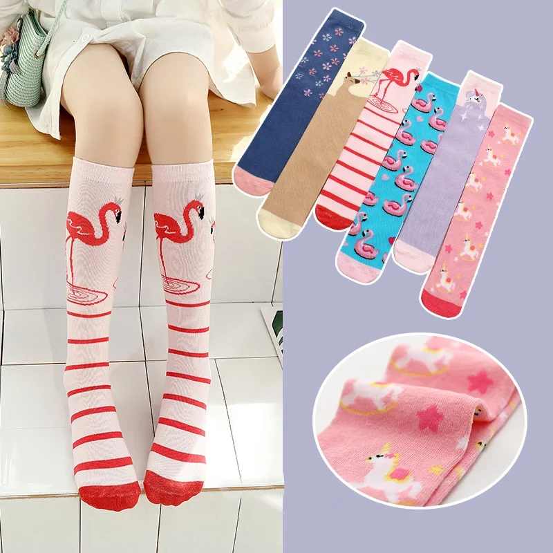 Medias escolares de unicornio y animales de colores, medias ajustadas de primavera con bonitos dibujos hasta la rodilla, calcetines largos, mallas para niños y niñas, accesorios