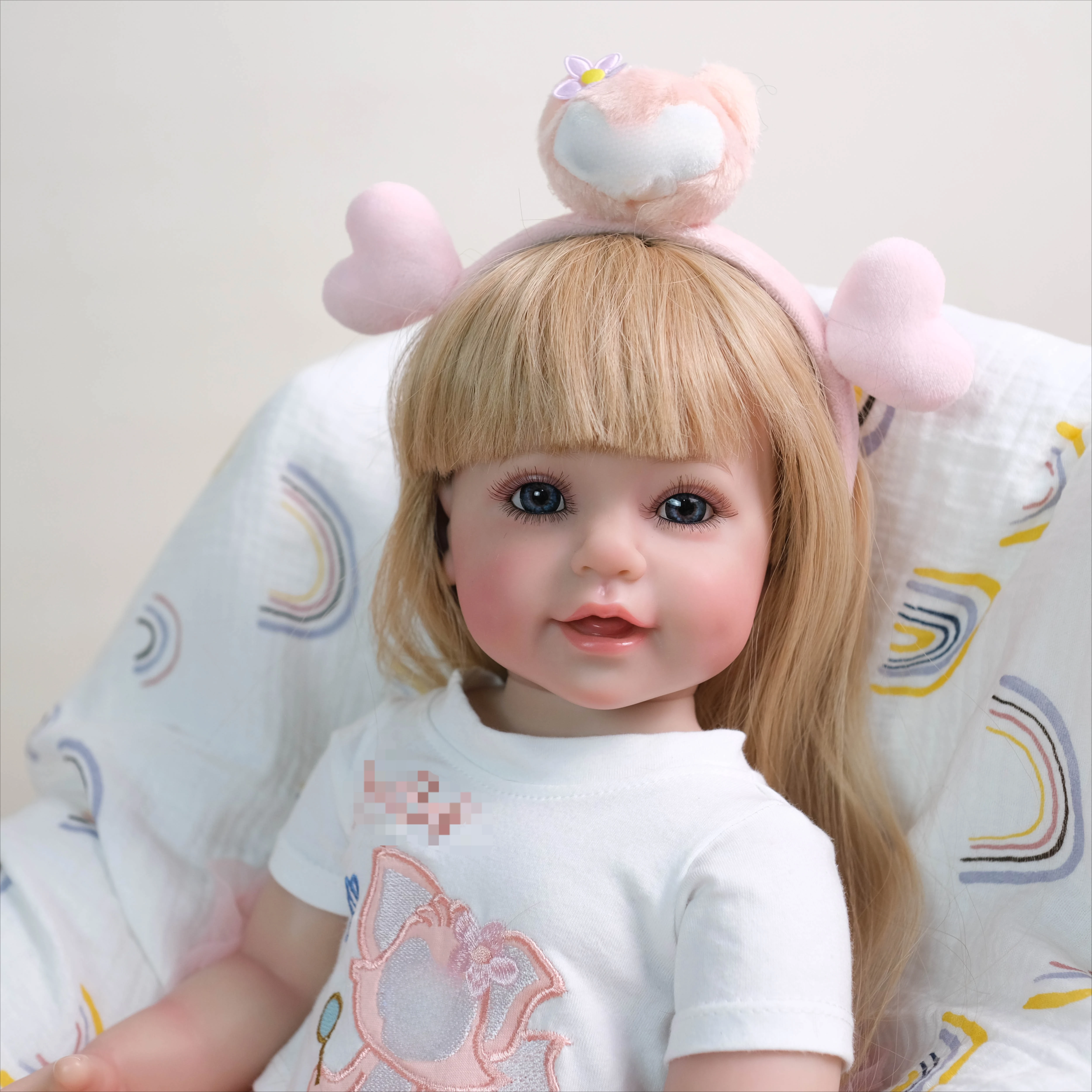 NPK 22 ''hecho a mano de cuerpo completo Viny Reborn niño bebé sonriente chica feliz pintura a mano piel 3D muñeca de arte realista coleccionable - imagen 5