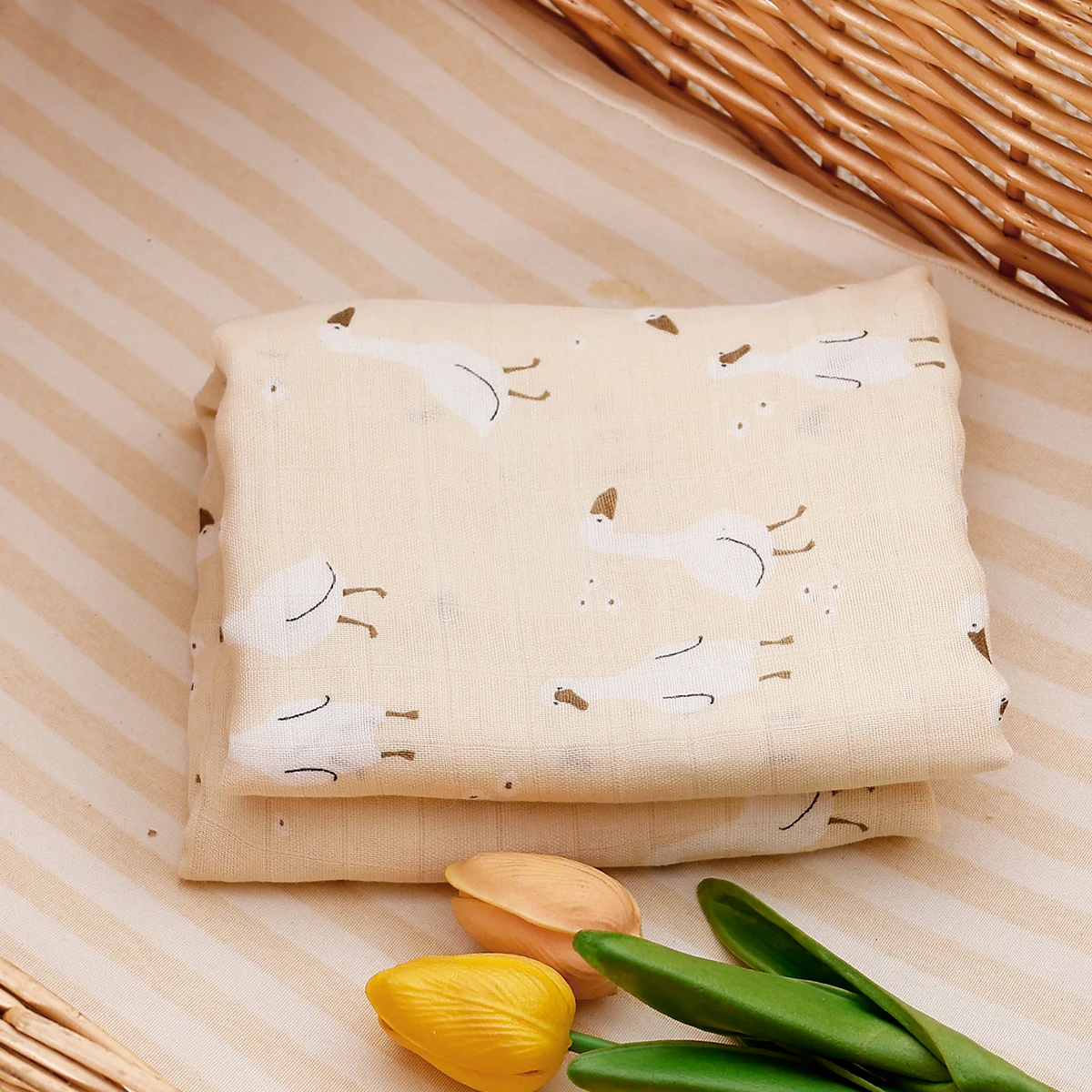 Manta envolvente de muselina de algodón y bambú para bebé, ropa de cama infantil con estampado suave y transpirable, Toalla de baño envolvente para bebé recién nacido, 120x110cm